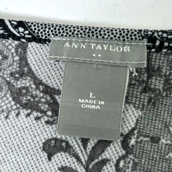 Ann Taylor Dress Size L Black Gray Paisley Twist Collar Sleeveless Pullover - Picture 5 of 8